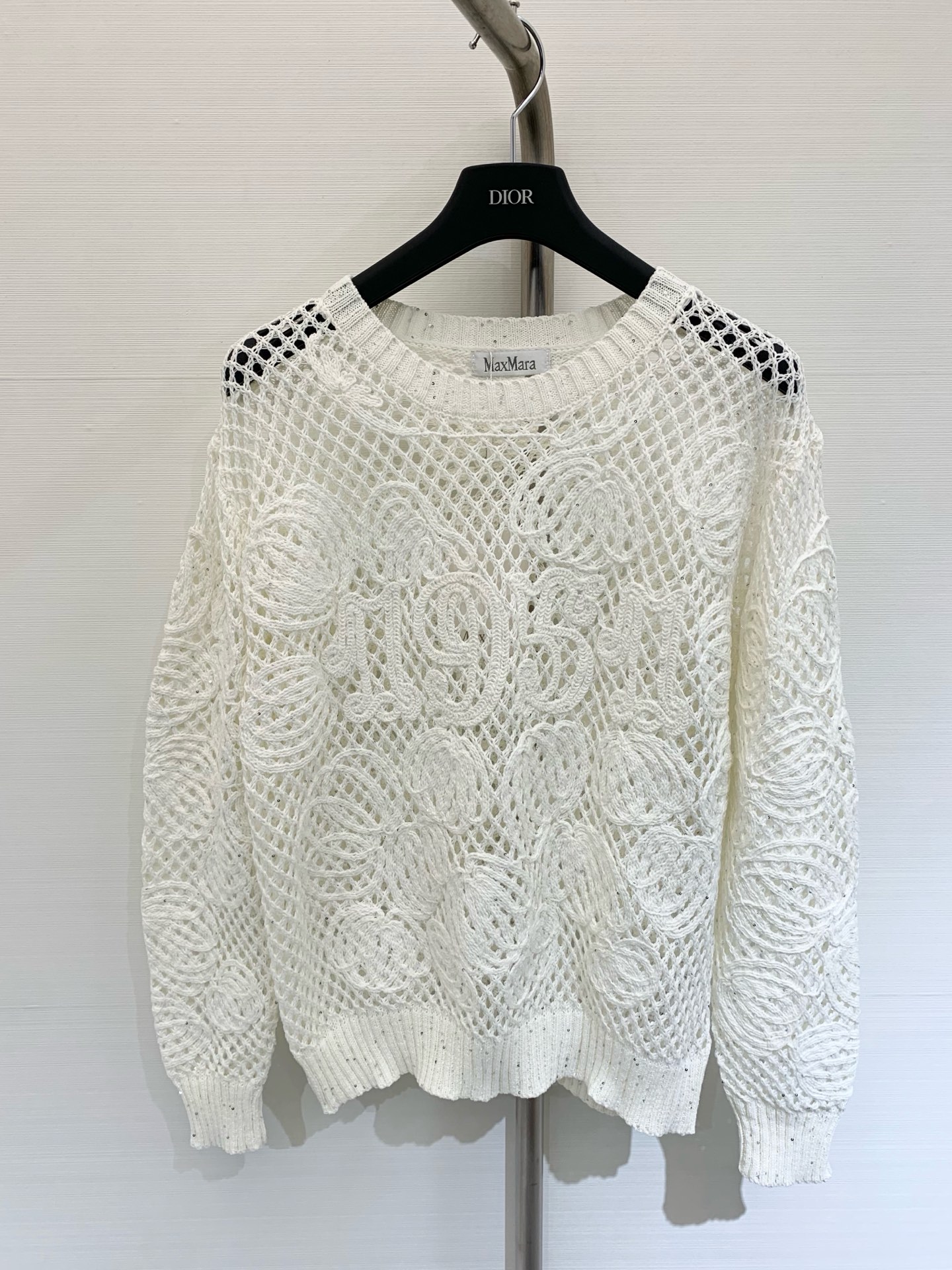 NO:452320,MaxMara 1951 jacquard logo hollow round neck knitted short sleeves embroidered digital design two-color sml, T-shirt, alexander wang19860909MaxMara 1951提花Logo镂空圆领针织短袖 绣花数字设计 两色sml,,T-shirt,alexander wang,Women's clothing