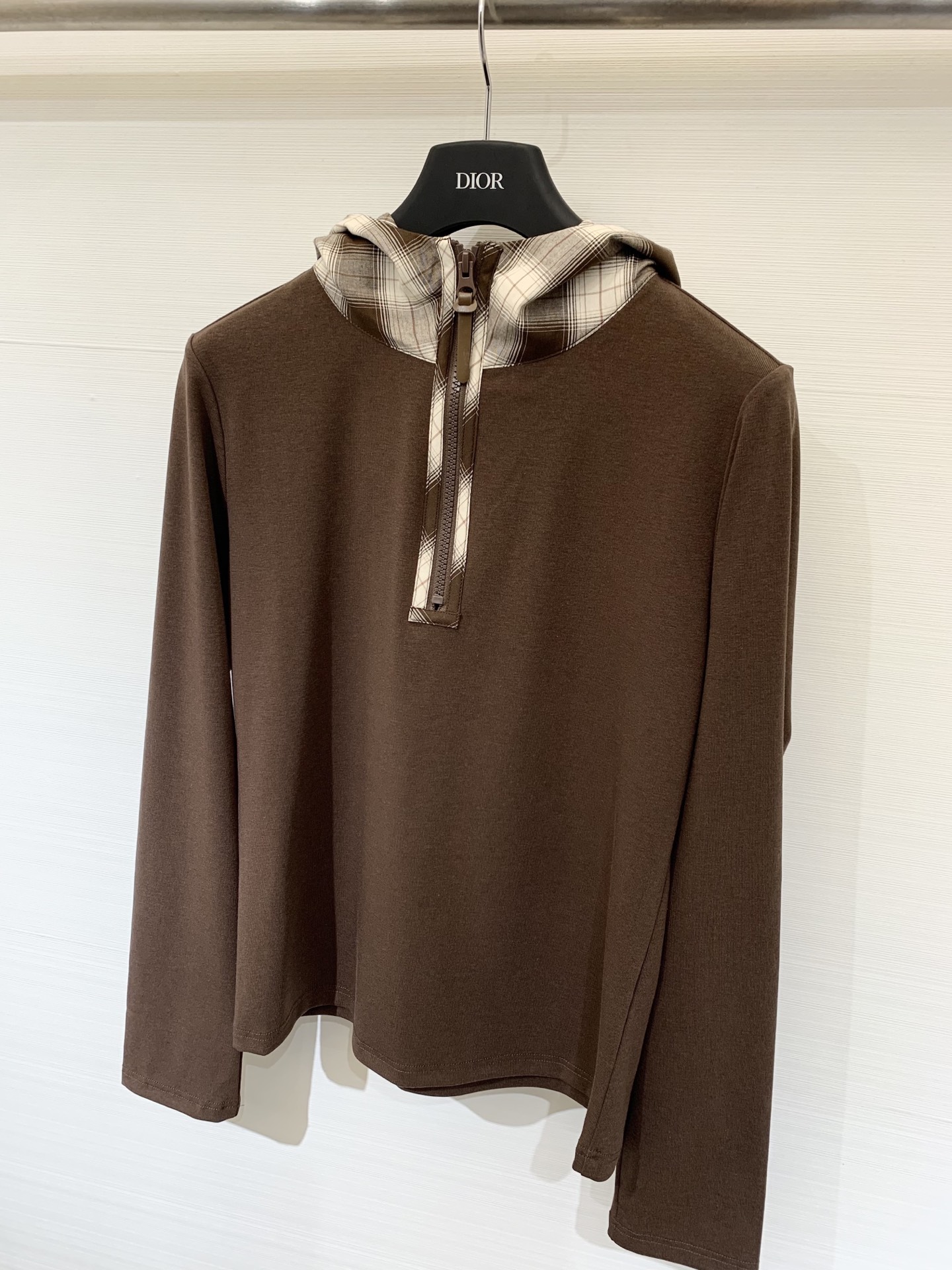 Acnestudios 25秋冬新款 格子拼接连帽长袖T恤 高级撞色拼接 帽子是采用衬衣棉类面料 log