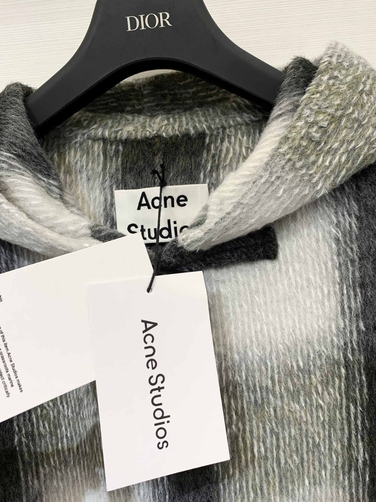 Acnestudios 2025早秋新款 一粒扣格纹连帽双面羊毛大衣 中长款的长度 yb定制羊毛桑蚕丝牦