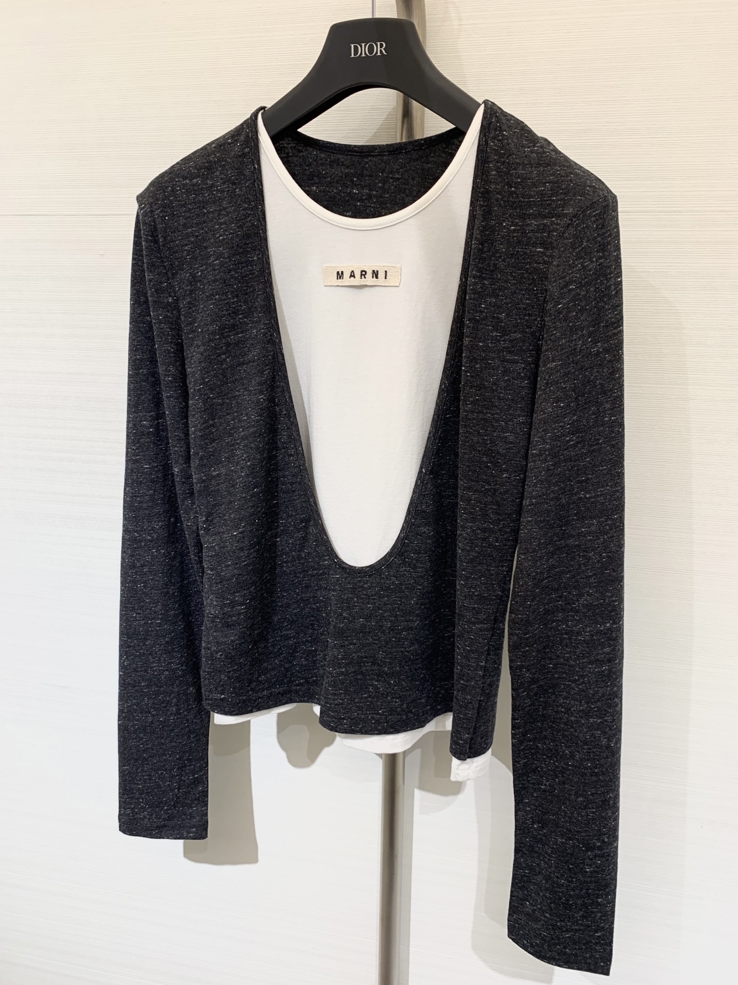 Marni 25秋冬新款 圆领拼接大领大U领短袖T恤 高级老钱风配色拼接 时髦风穿搭 假两件版型上身绝绝