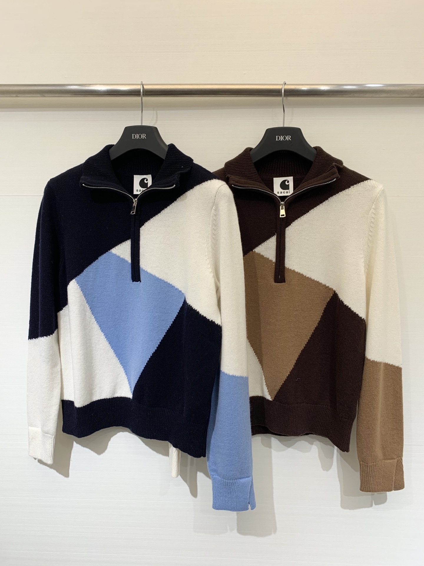 Sacai 25秋冬新款 撞色拼接半拉链针织长袖 多块拼接工艺 yb定制100%羊毛面料 亲肤舒适 两色