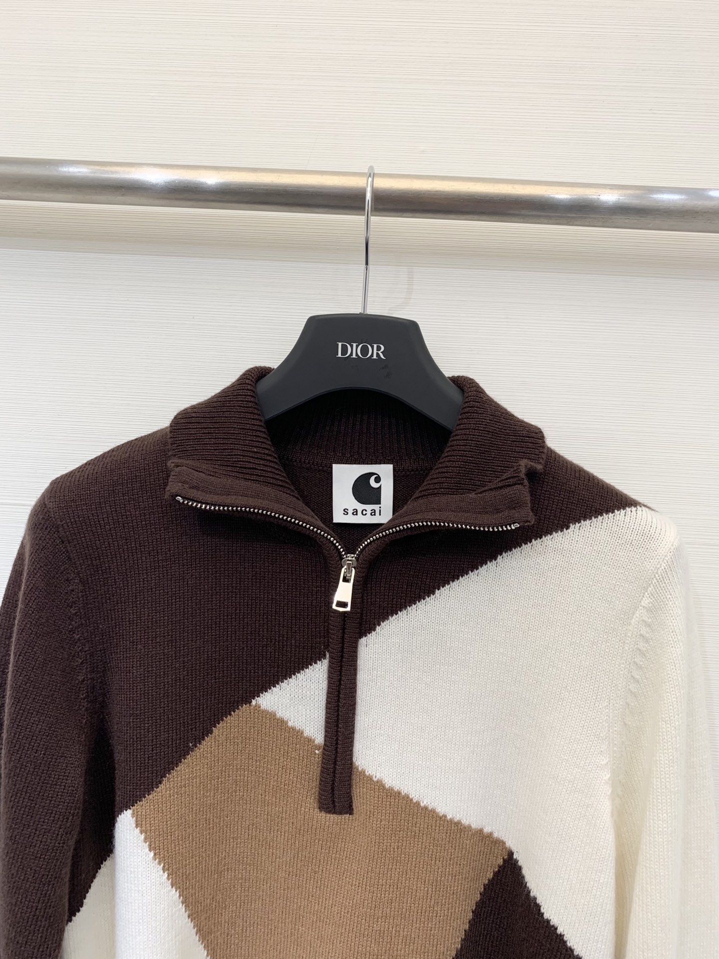 Sacai 25秋冬新款 撞色拼接半拉链针织长袖 多块拼接工艺 yb定制100%羊毛面料 亲肤舒适 两色