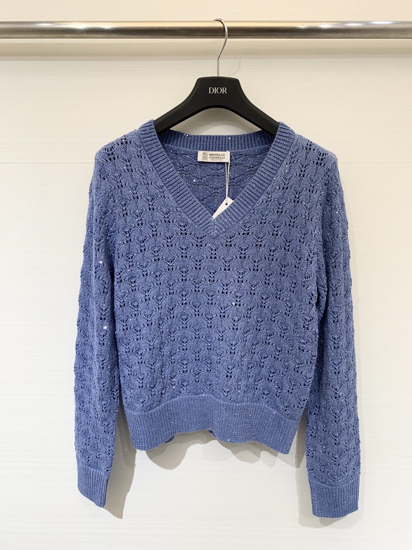 BC 25早秋新款 珠片镂空V领针织长袖 两色sml