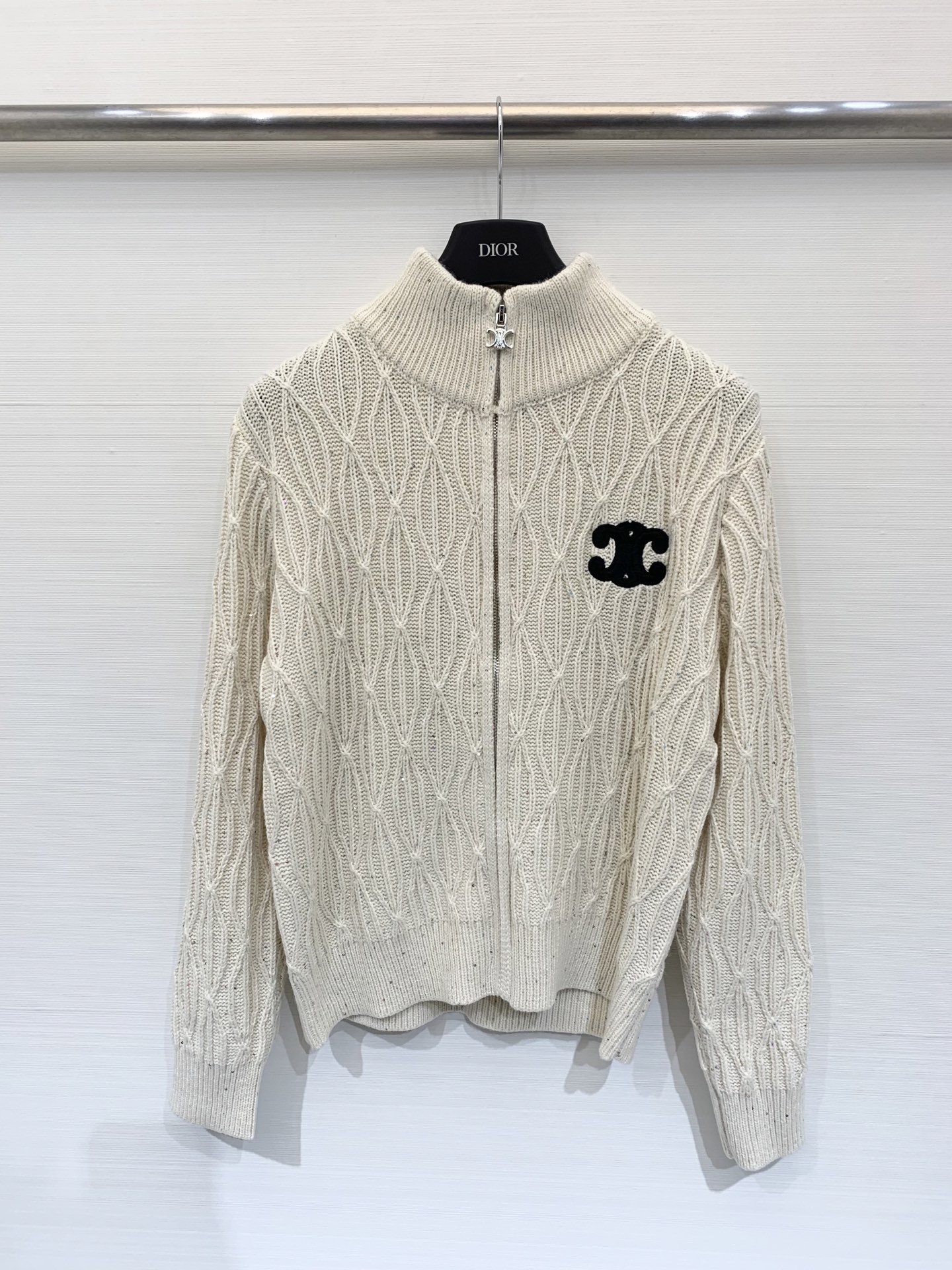 NO:501652,New autumn and winter style bead zipper Arc de Triomphe logo knitted jacket LOGO embellishment and high-end atmosphere on the upper body Two-color sml, Jackets & coats, alexander wang19860909秋冬新款 珠片拉链凯旋门Logo针织外套 LOGO修饰点缀 上身高级氛围感 两色sml,,jackets & coats,alexander wang,Women's clothing