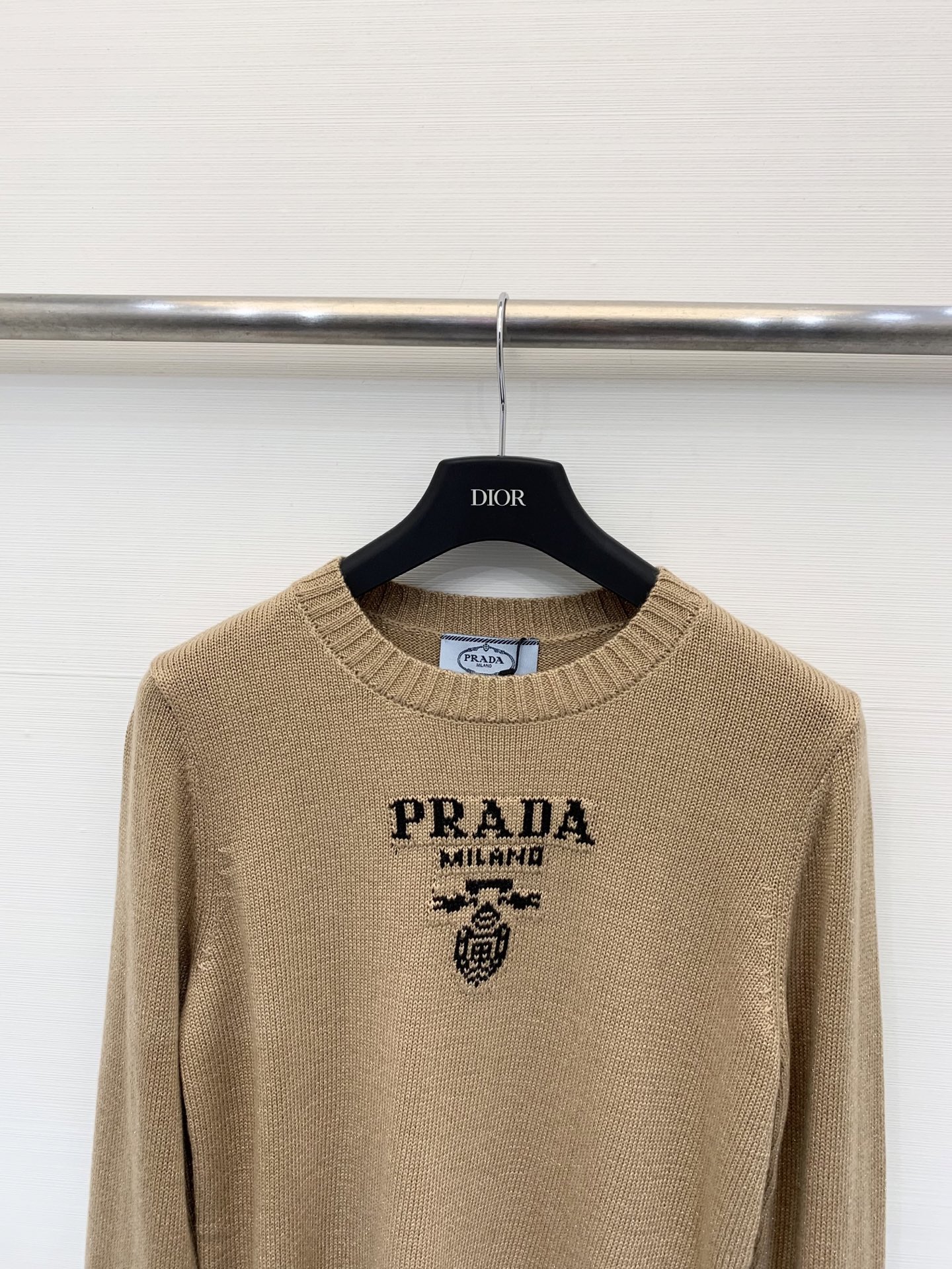 Prada 25秋冬新款 圆领提花LOGO针织长袖 100%羊毛 两色sml