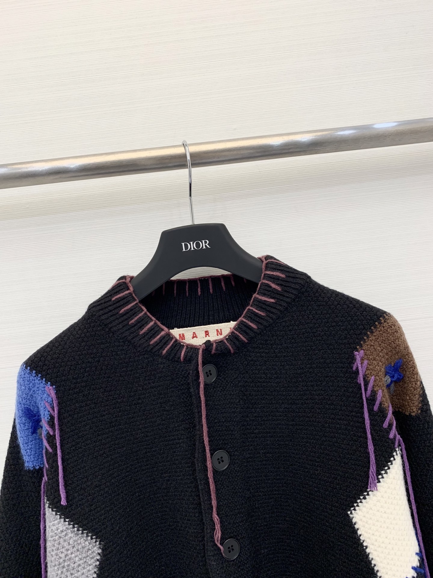 Marni 25秋冬新款 菱格流苏毛织开衫 彩色菱格➕明线缝制➕流苏设计 超有个性 两色均码