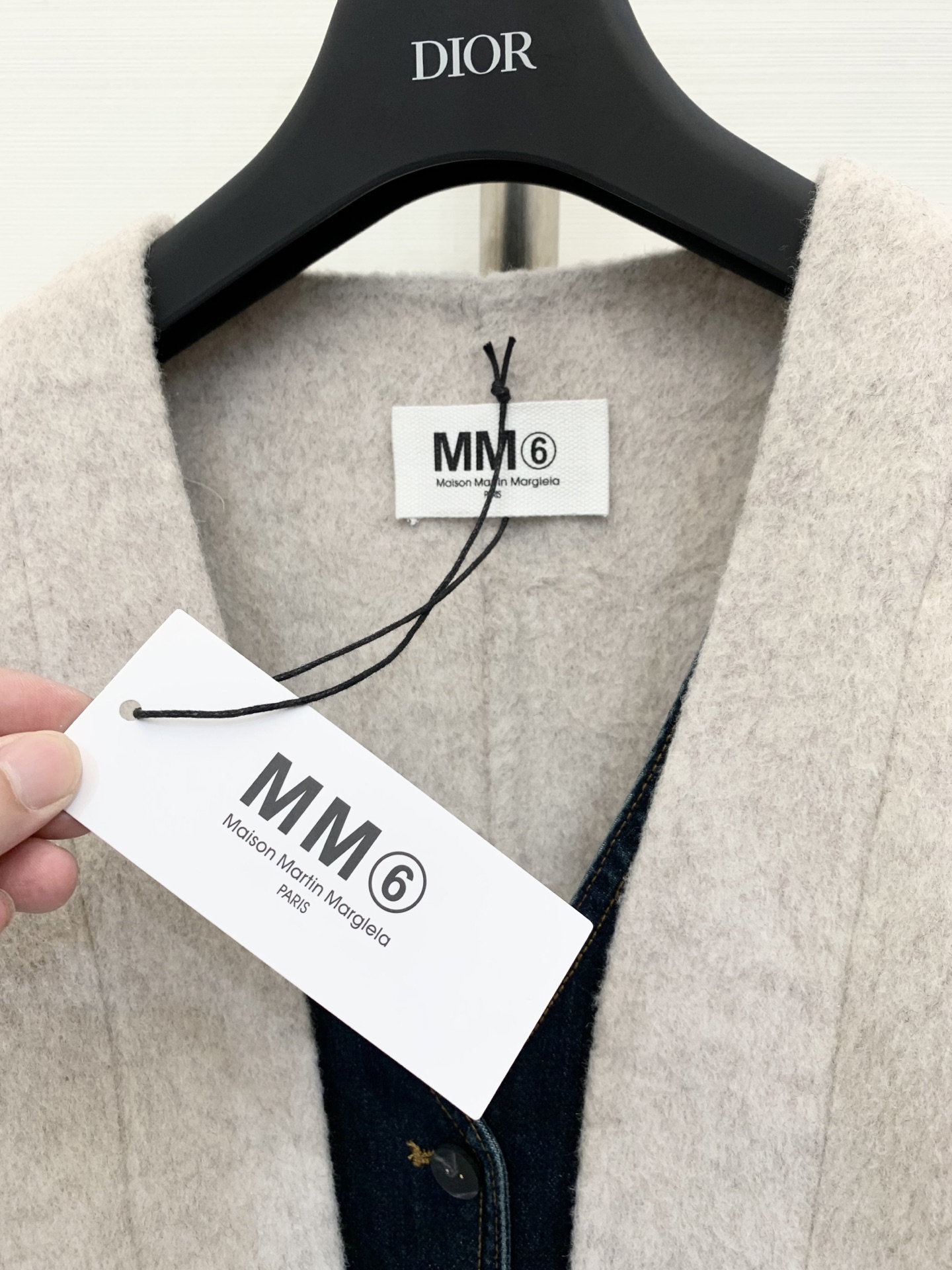 MM6 25秋冬新款 牛仔马甲拼假两件双面羊毛外套 yb定制100%羊毛面料 非常独特的牛仔拼接设计 看