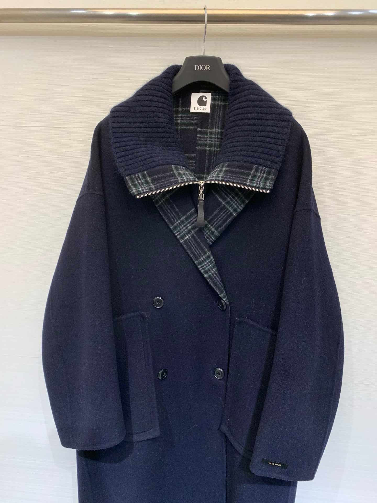 Sacai 25秋冬新品 两件套设计双面羊毛大衣 马甲➕双排扣大衣设计 休闲高级穿搭 经典H宽松版型 品