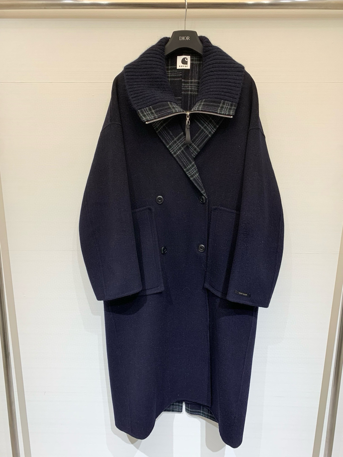 Sacai 25秋冬新品 两件套设计双面羊毛大衣 马甲➕双排扣大衣设计 休闲高级穿搭 经典H宽松版型 品