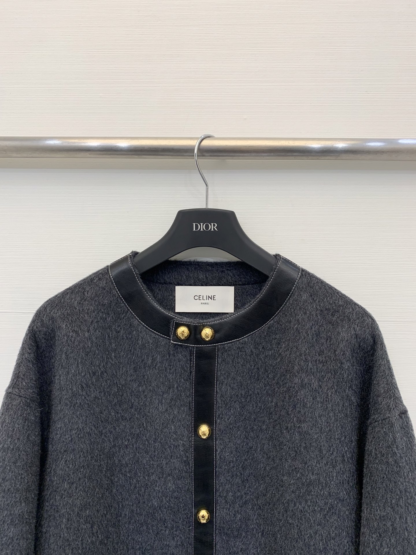 Celine 25秋冬新款 拼皮苏丽羊驼外套 独家定制10%苏丽羊驼90%羊毛面料 定制凯旋门logo五