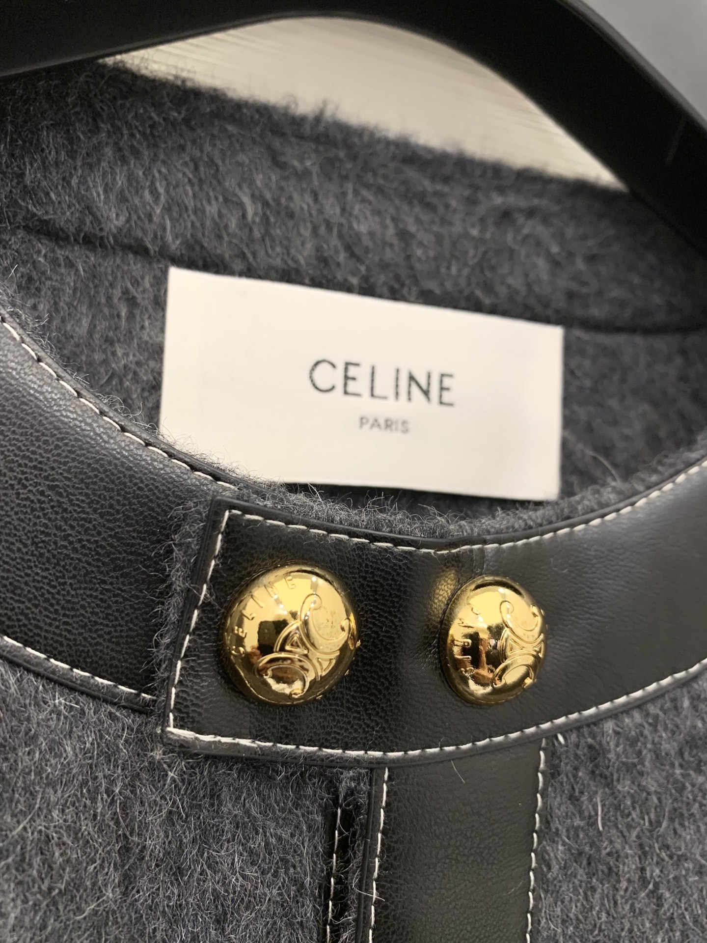 Celine 25秋冬新款 拼皮苏丽羊驼外套 独家定制10%苏丽羊驼90%羊毛面料 定制凯旋门logo五