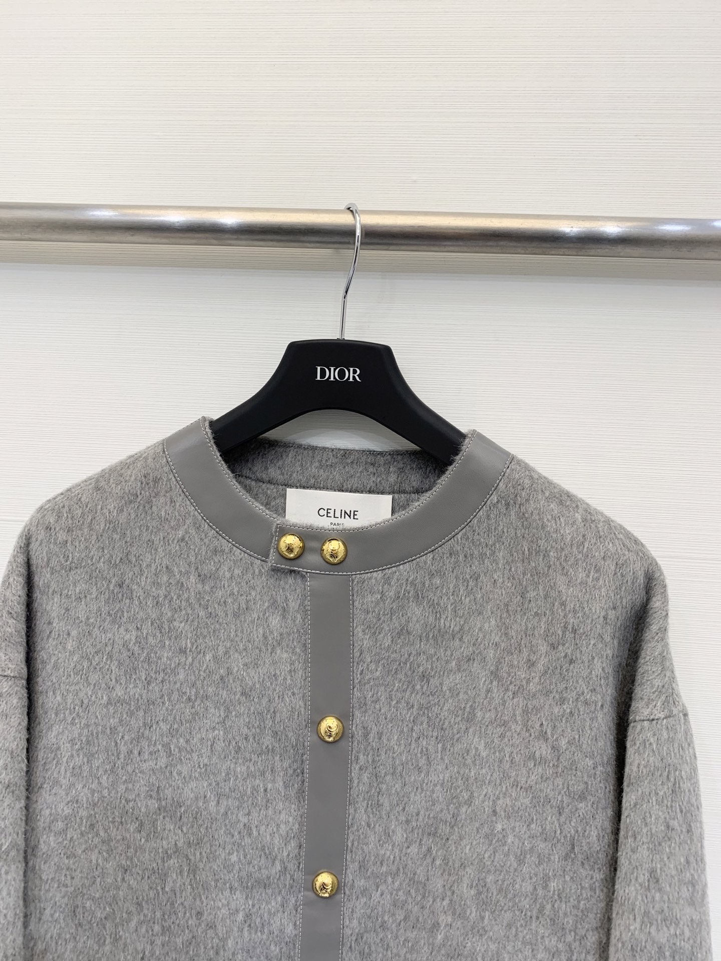 Celine 25秋冬新款 拼皮苏丽羊驼外套 独家定制10%苏丽羊驼90%羊毛面料 定制凯旋门logo五