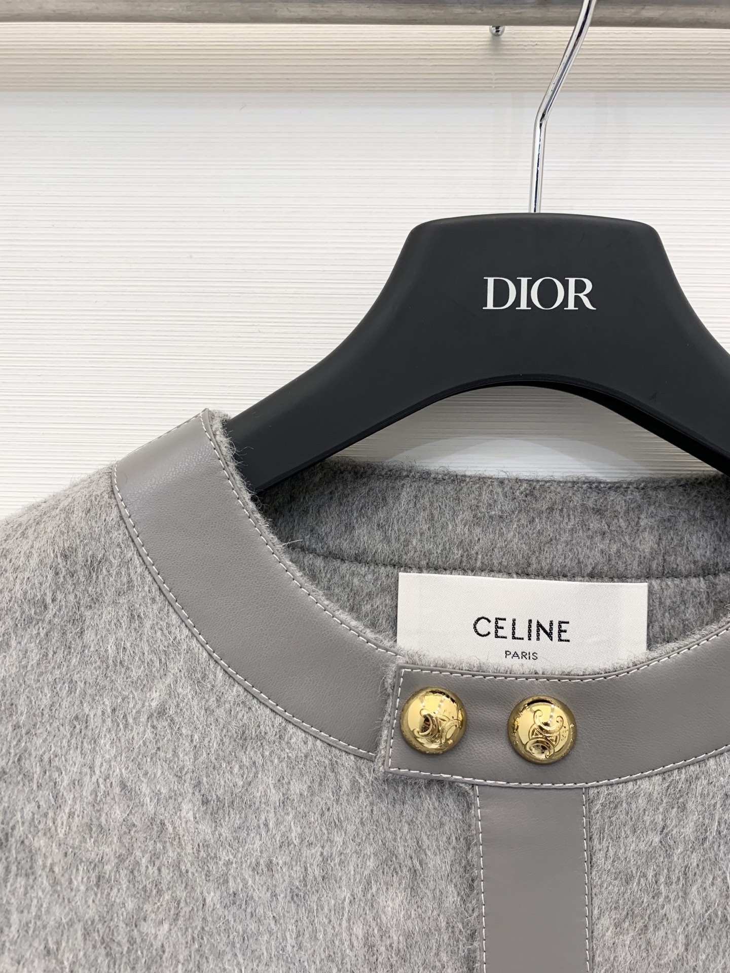 Celine 25秋冬新款 拼皮苏丽羊驼外套 独家定制10%苏丽羊驼90%羊毛面料 定制凯旋门logo五