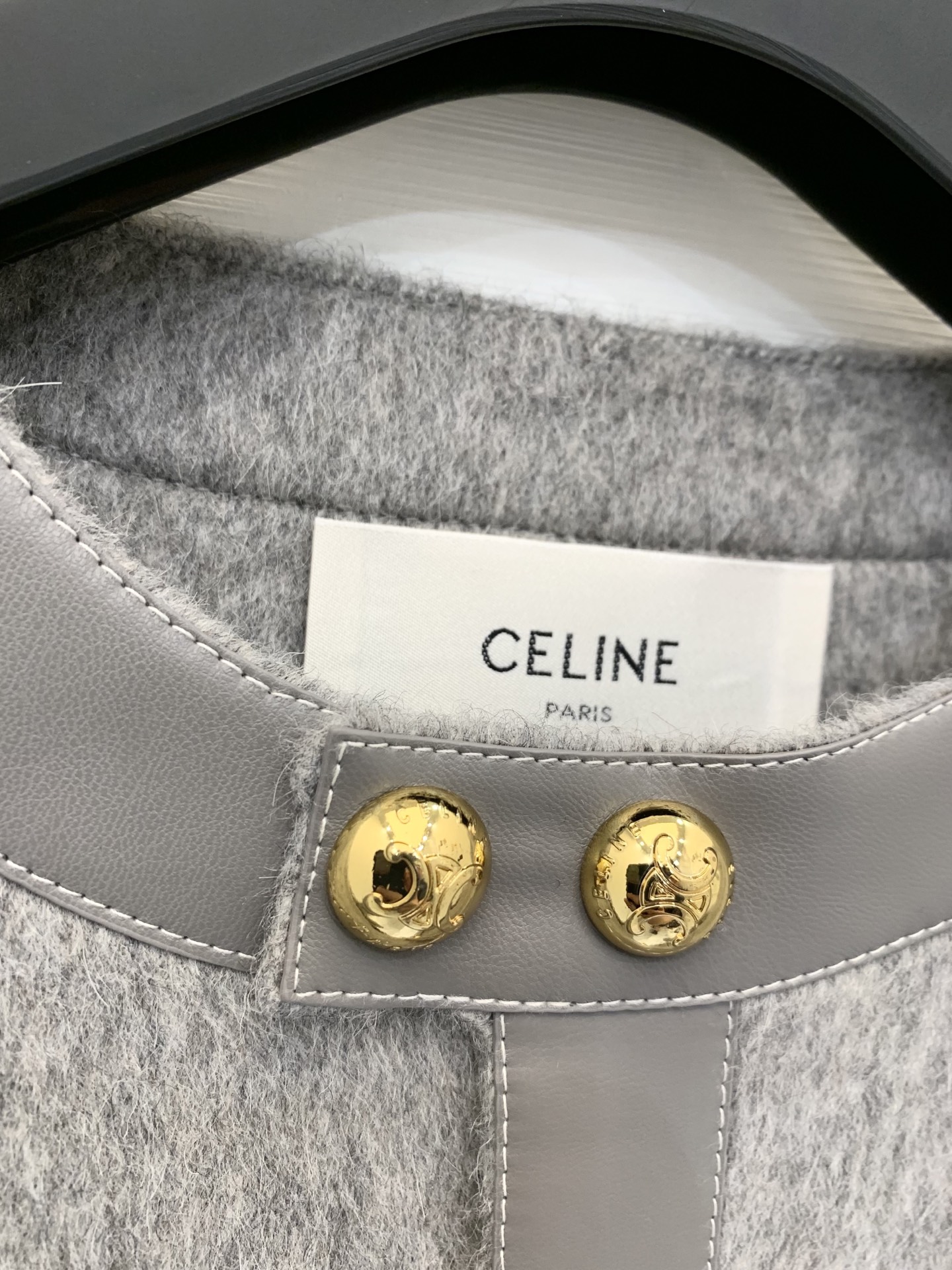 Celine 25秋冬新款 拼皮苏丽羊驼外套 独家定制10%苏丽羊驼90%羊毛面料 定制凯旋门logo五
