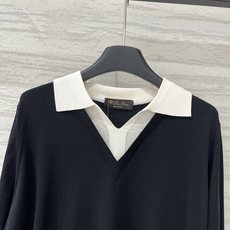 LP 早秋新款 黑白撞色Polo领针织套装,经典黑白撞色,永不过时的高级感,假两件Polo领设计,V领拉 LP 早秋新款 黑白撞色Polo领针织套装,经典黑白撞色,永不过时的高级感,假两件Polo领设计,V领拉