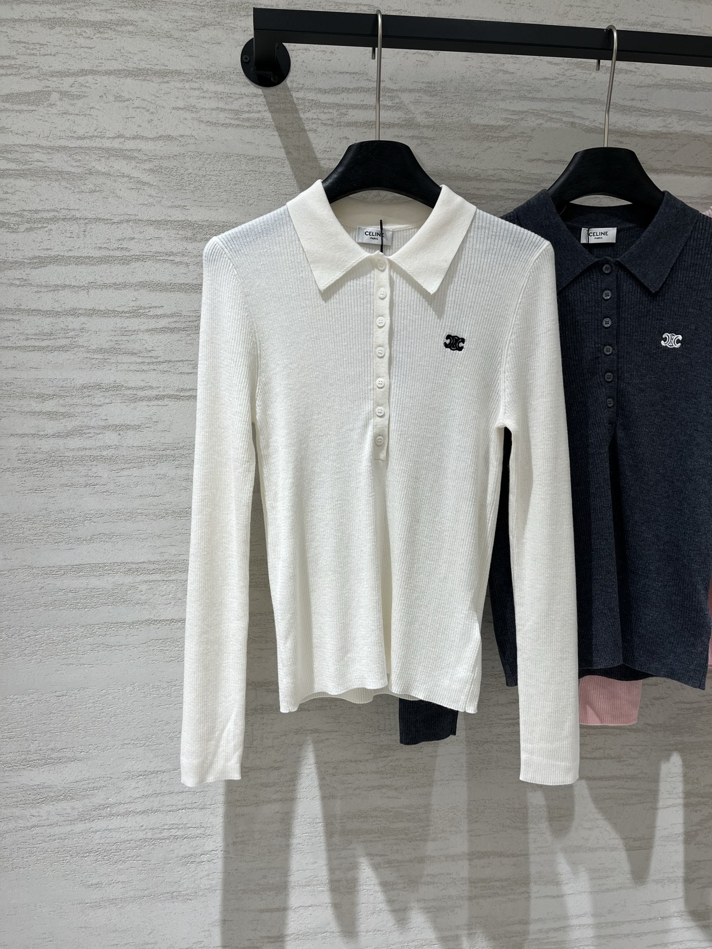 Celine White Textured Polo Sweater