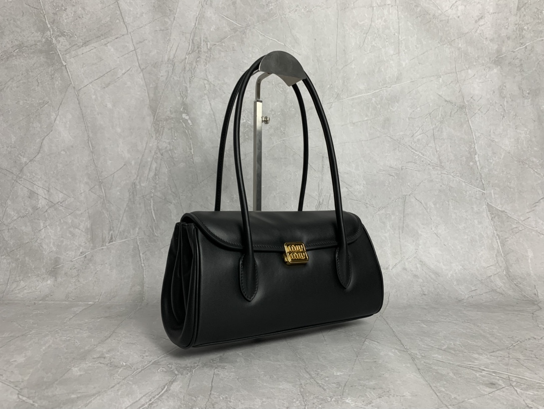 MIU MIU Logo-Lock Leather Top Handle Bag – Black