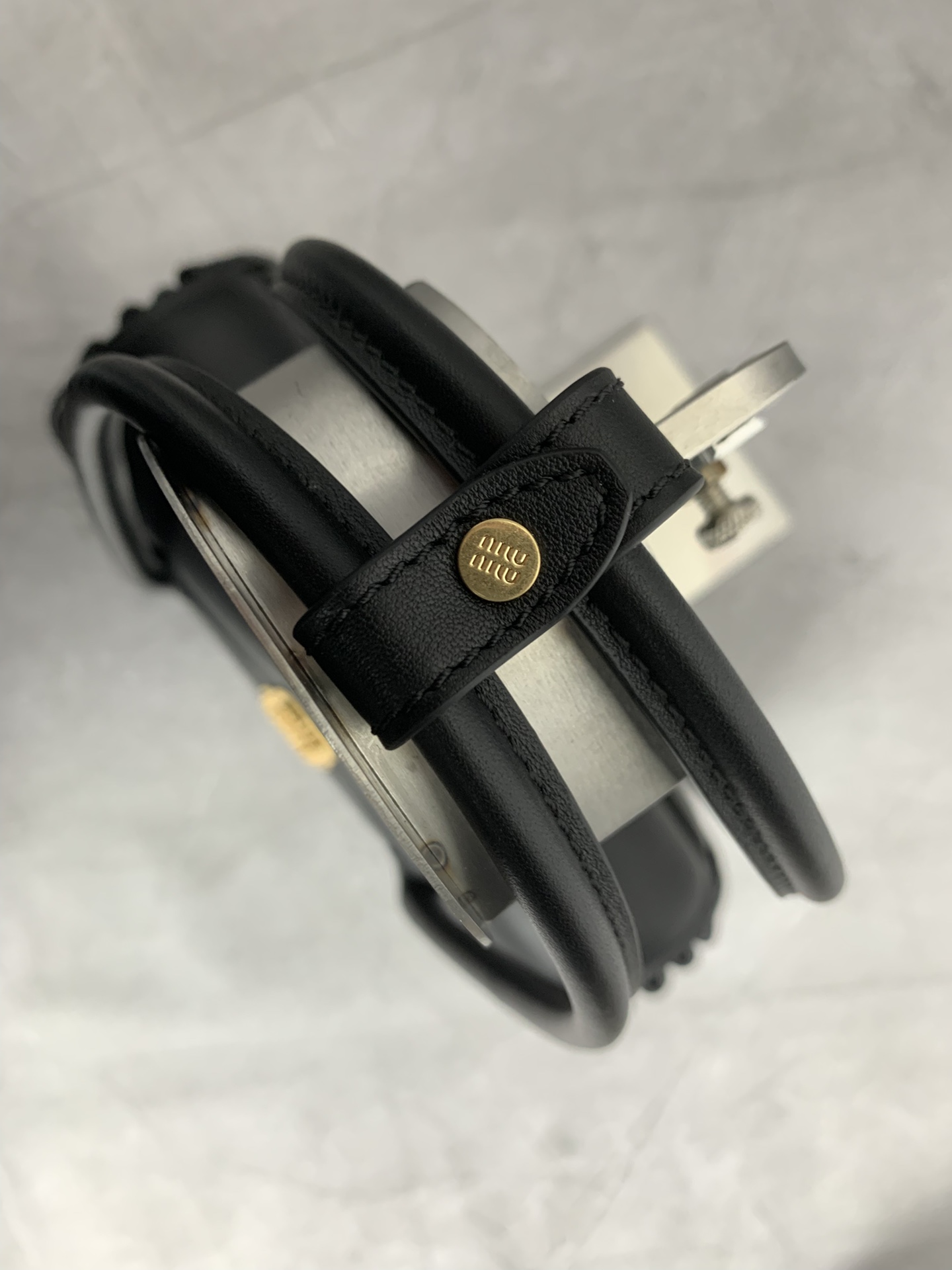 MIU MIU Logo-Lock Leather Top Handle Bag – Black