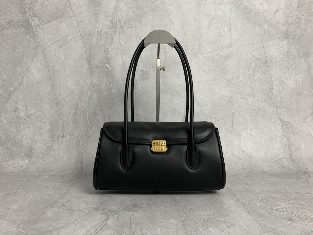 MIU MIU Logo-Lock Leather Top Handle Bag – Black