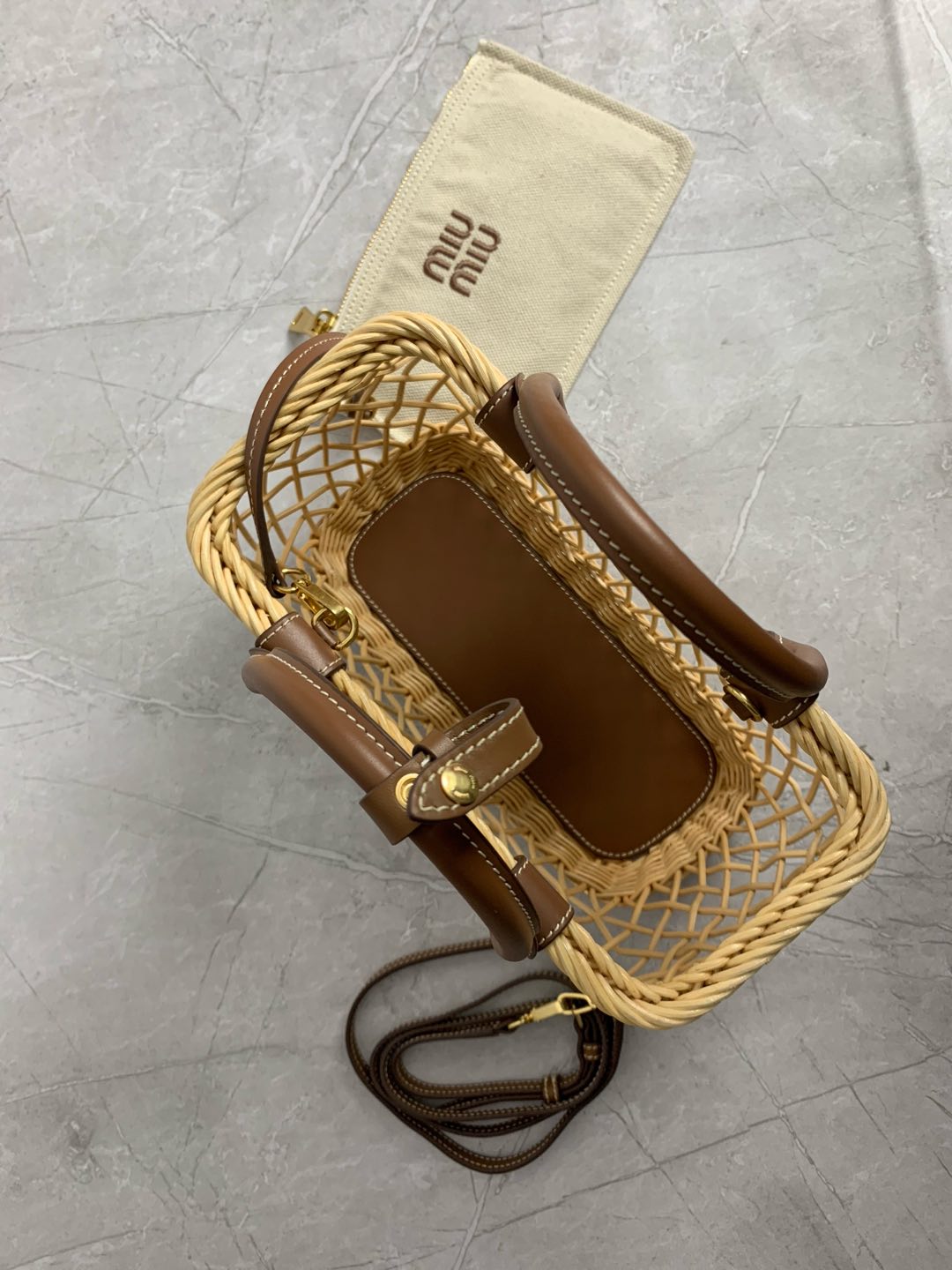 Miu Miu Rattan Woven Basket Tote