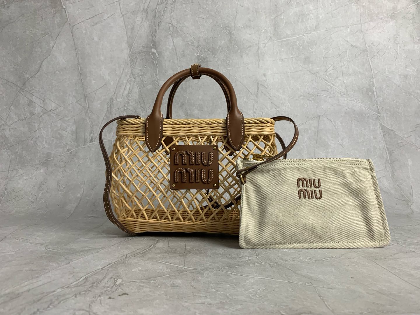 Miu Miu Rattan Woven Basket Tote