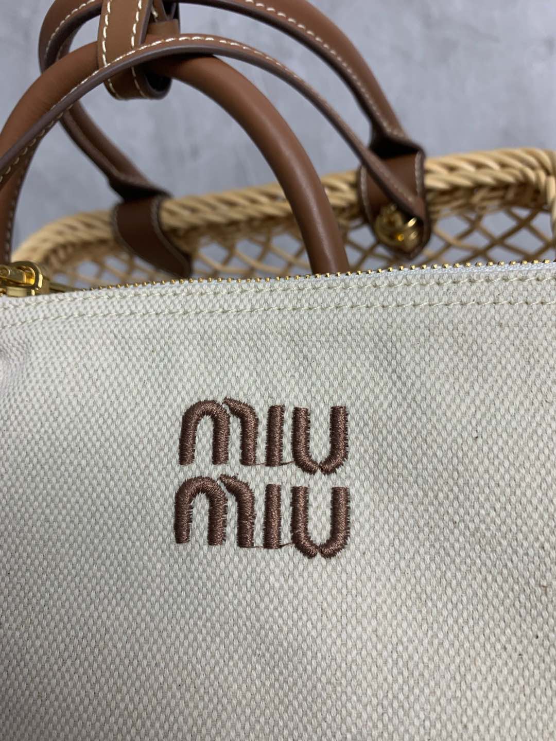 Miu Miu Rattan Woven Basket Tote