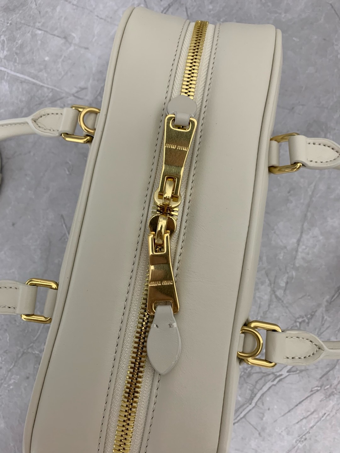 Miu Miu Off White Leather Boston Bag