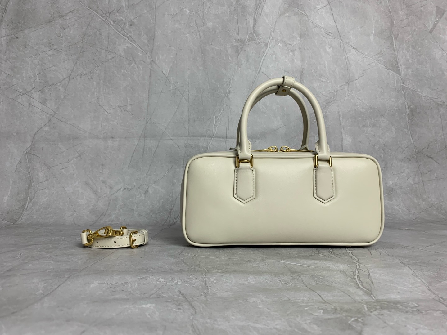 Miu Miu Off White Leather Boston Bag