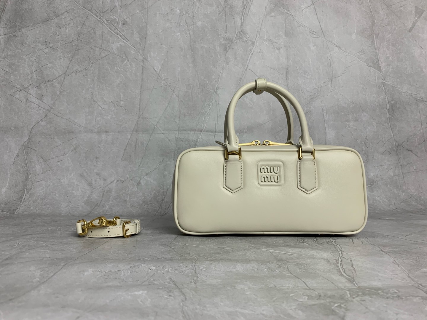 Miu Miu Off White Leather Boston Bag
