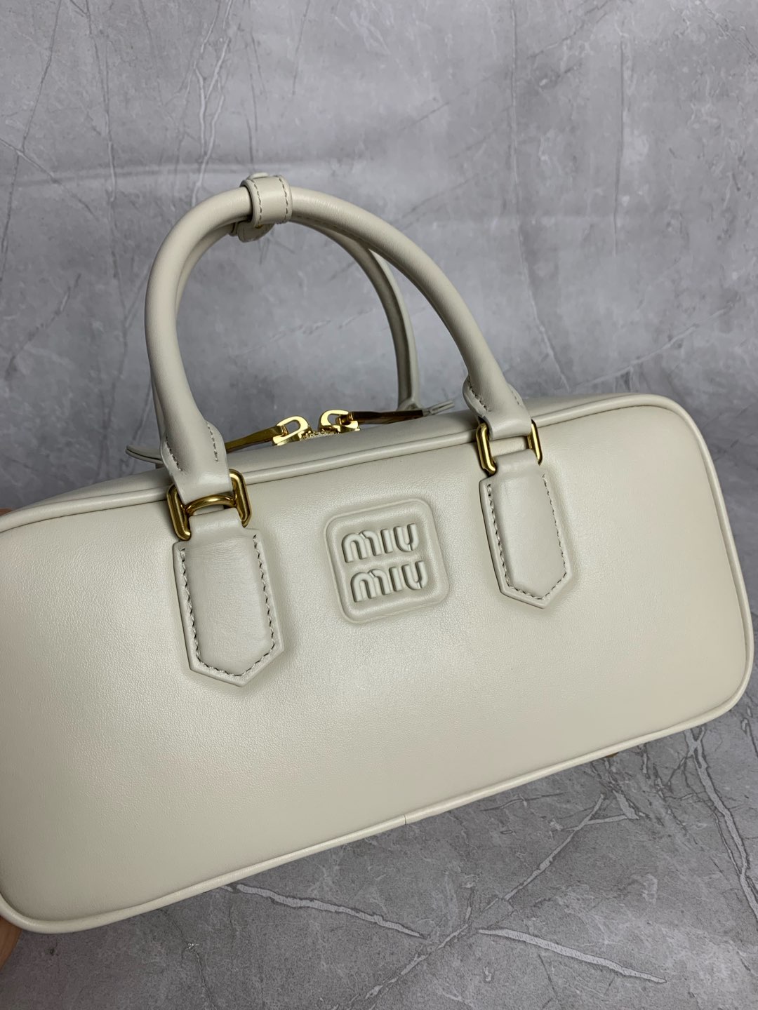 Miu Miu Off White Leather Boston Bag