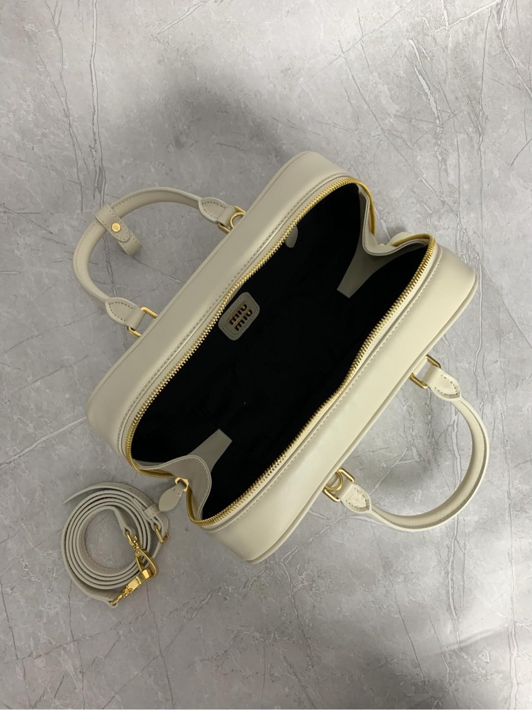 Miu Miu Off White Leather Boston Bag