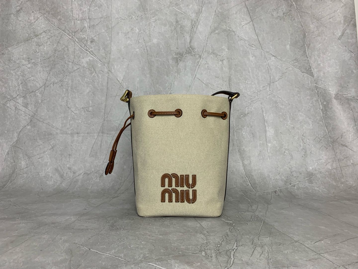 Miu Miu Linen Bucket Crossbody Bag
