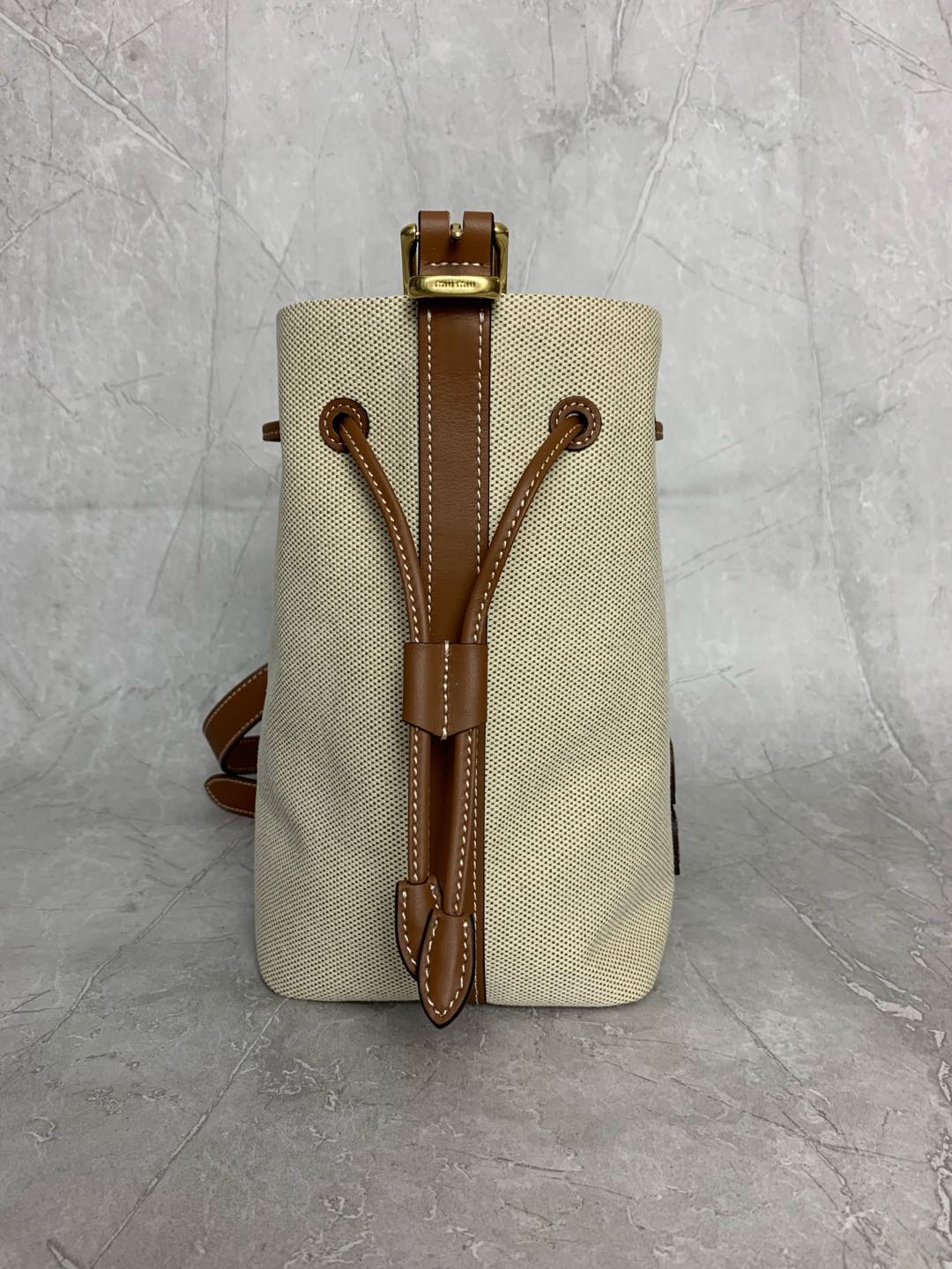 Miu Miu Linen Bucket Crossbody Bag