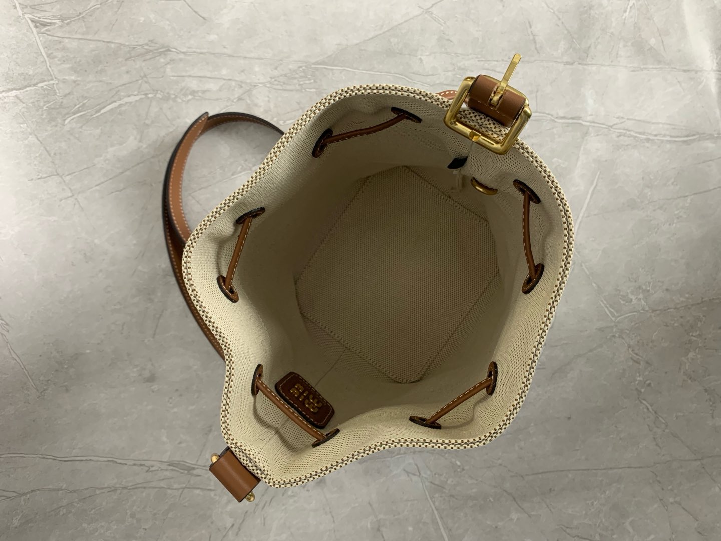 Miu Miu Linen Bucket Crossbody Bag