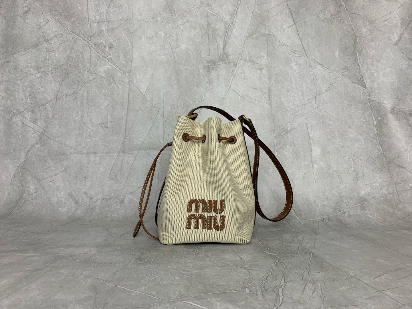 Miu Miu Linen Bucket Crossbody Bag
