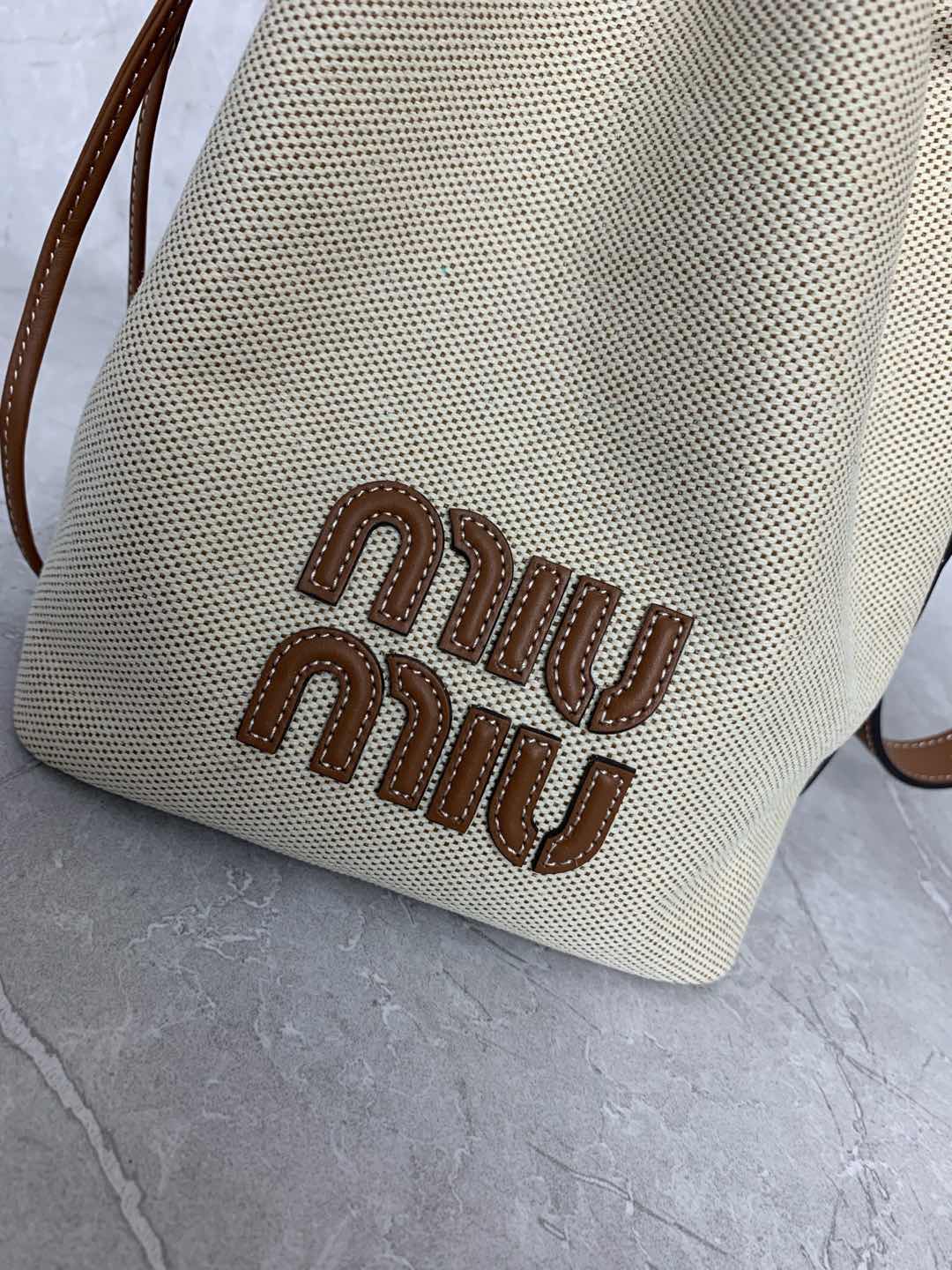 Miu Miu Linen Bucket Crossbody Bag
