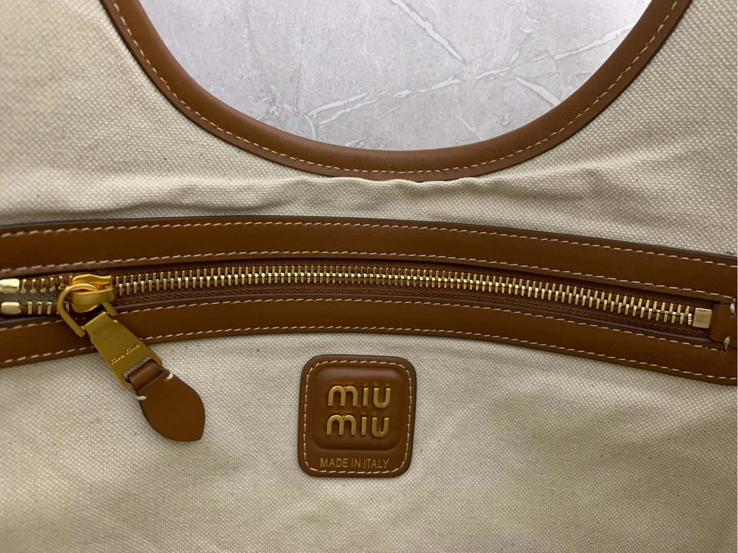 Miu Miu Stripe Canvas Tote Bag