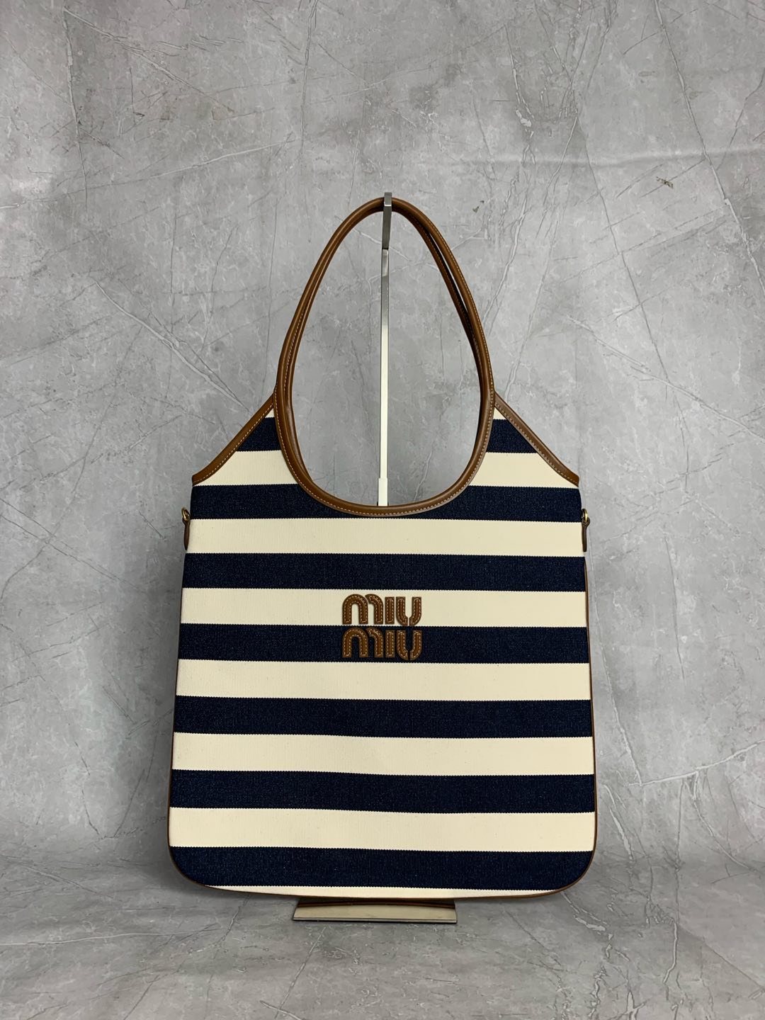 Miu Miu Stripe Canvas Tote Bag