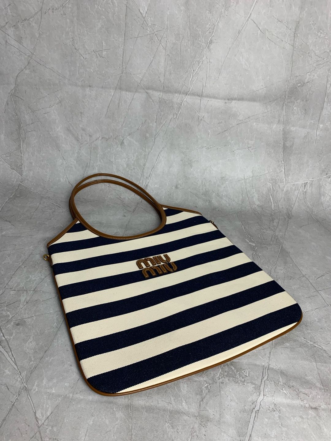 Miu Miu Stripe Canvas Tote Bag
