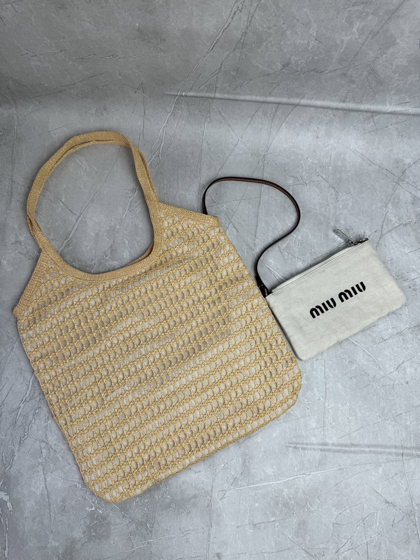 Miu Miu Raffia Mesh Tote Bag