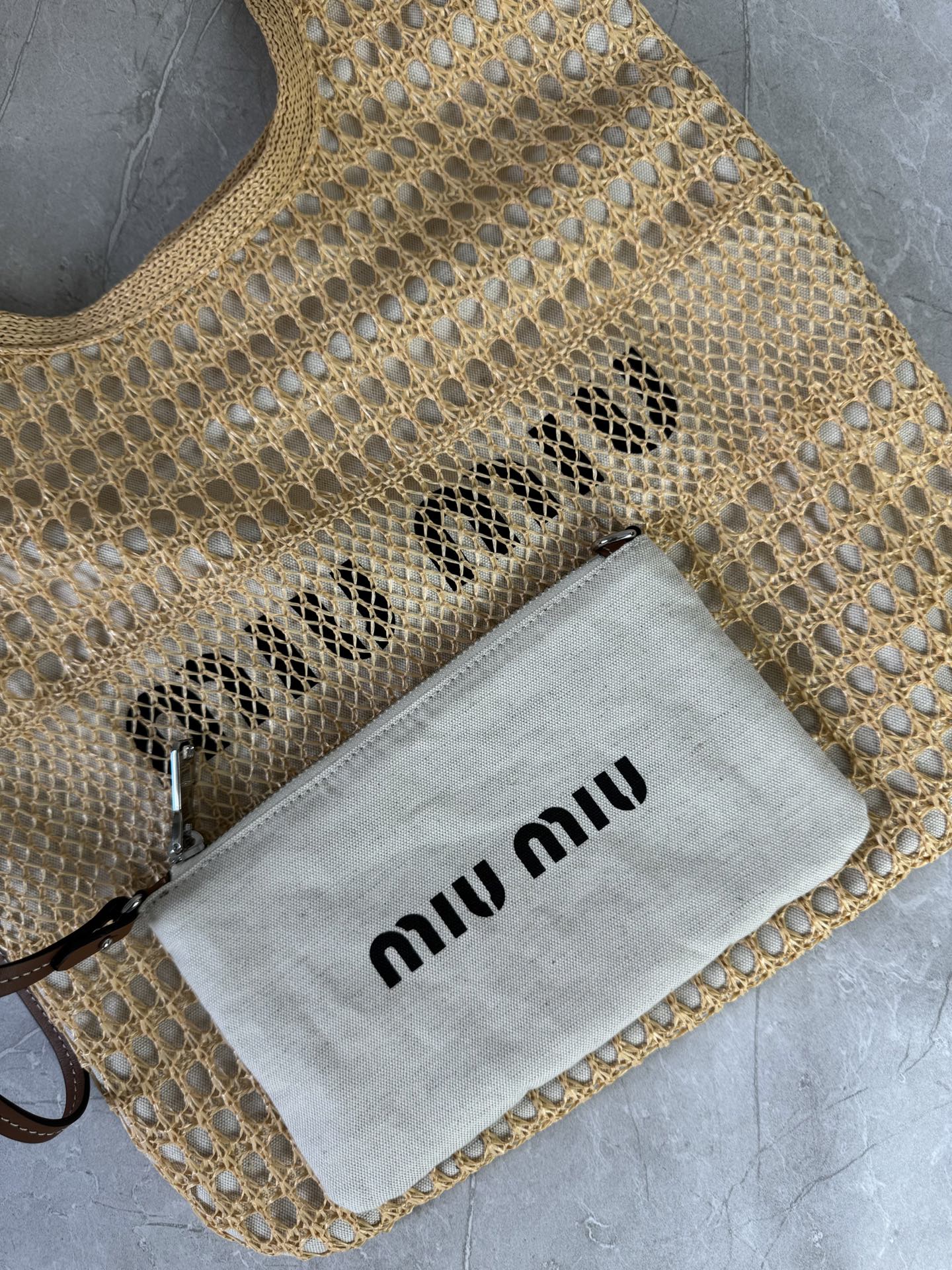 Miu Miu Raffia Mesh Tote Bag