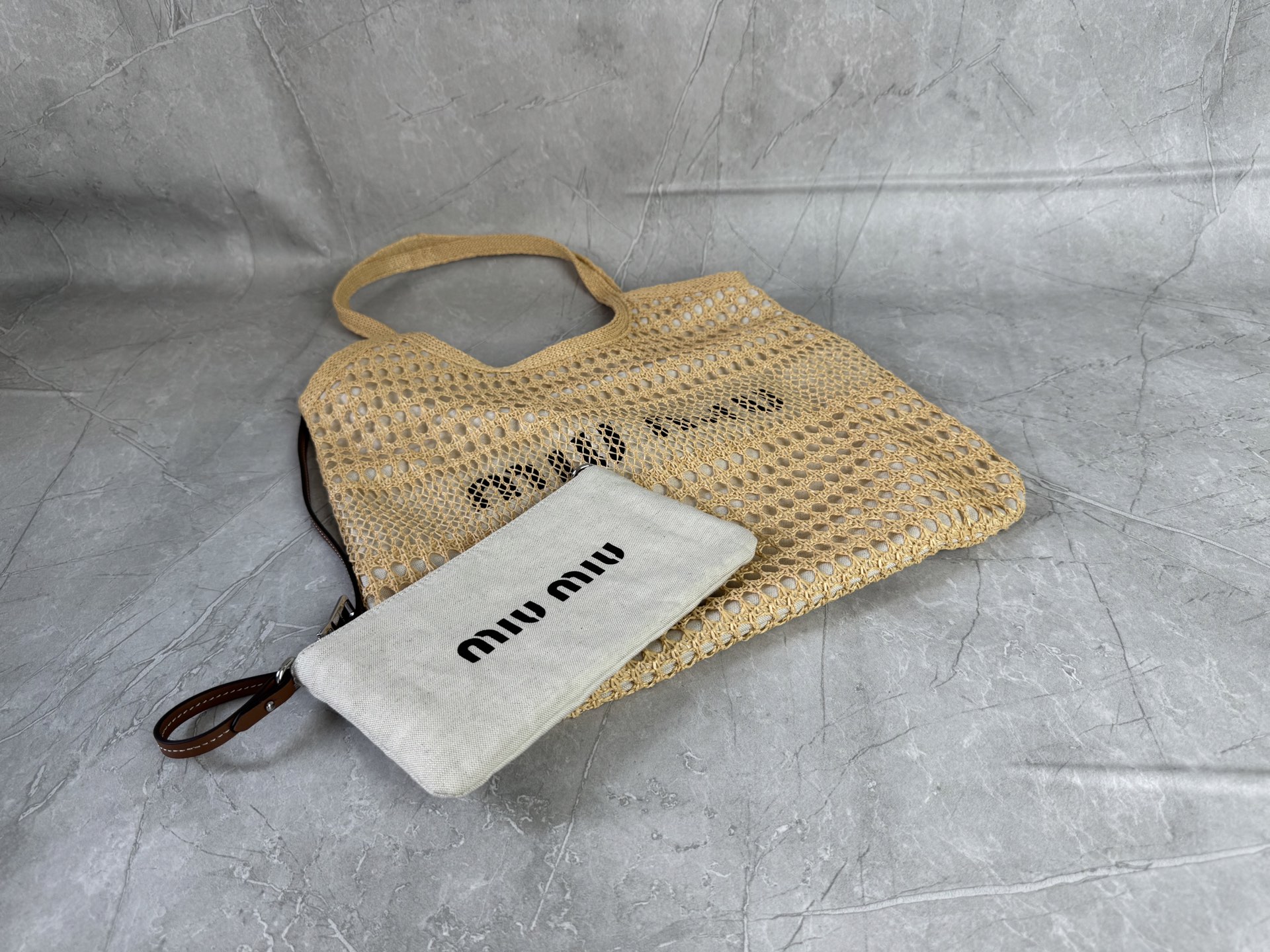 Miu Miu Raffia Mesh Tote Bag