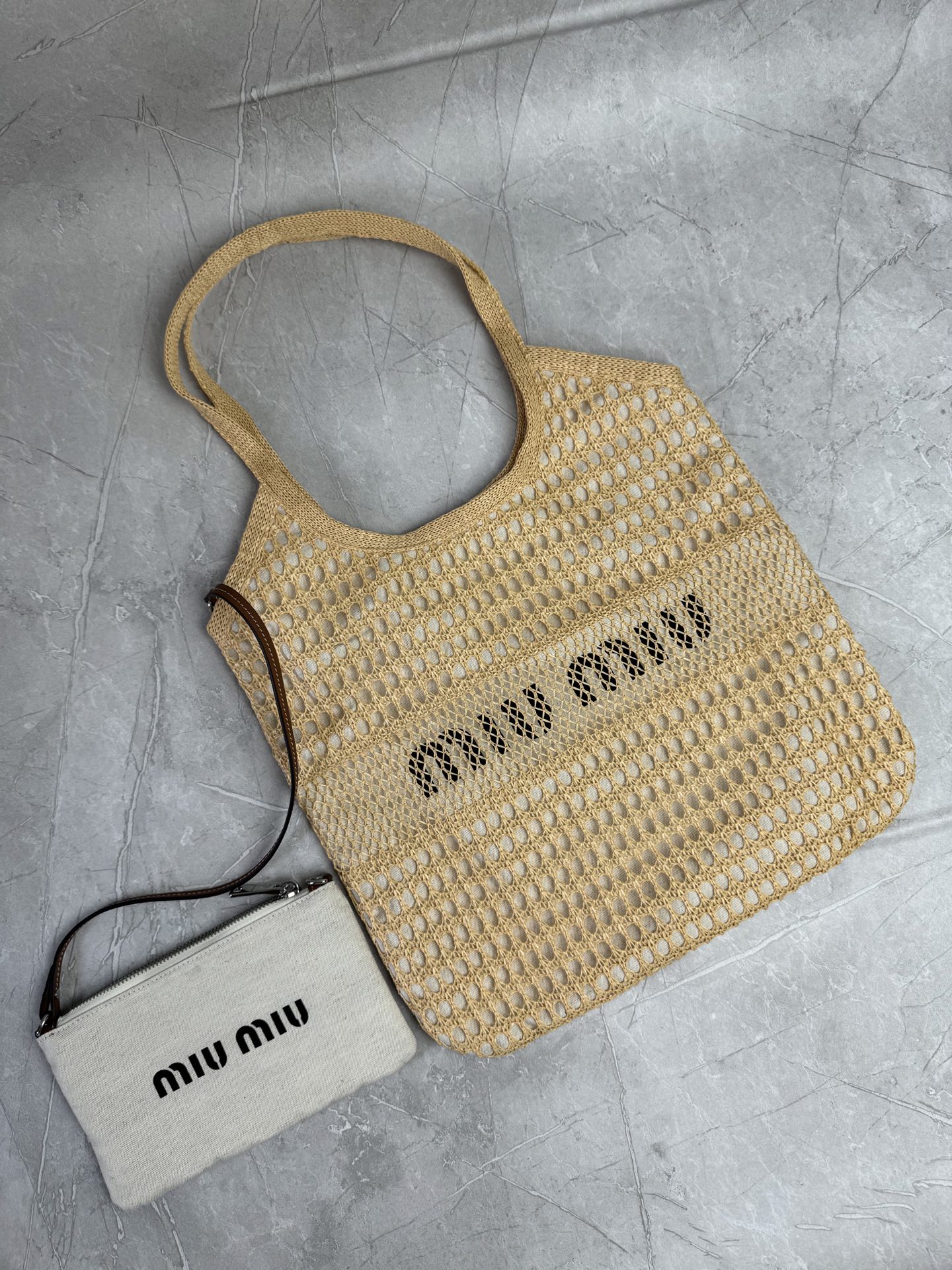 Miu Miu Raffia Mesh Tote Bag