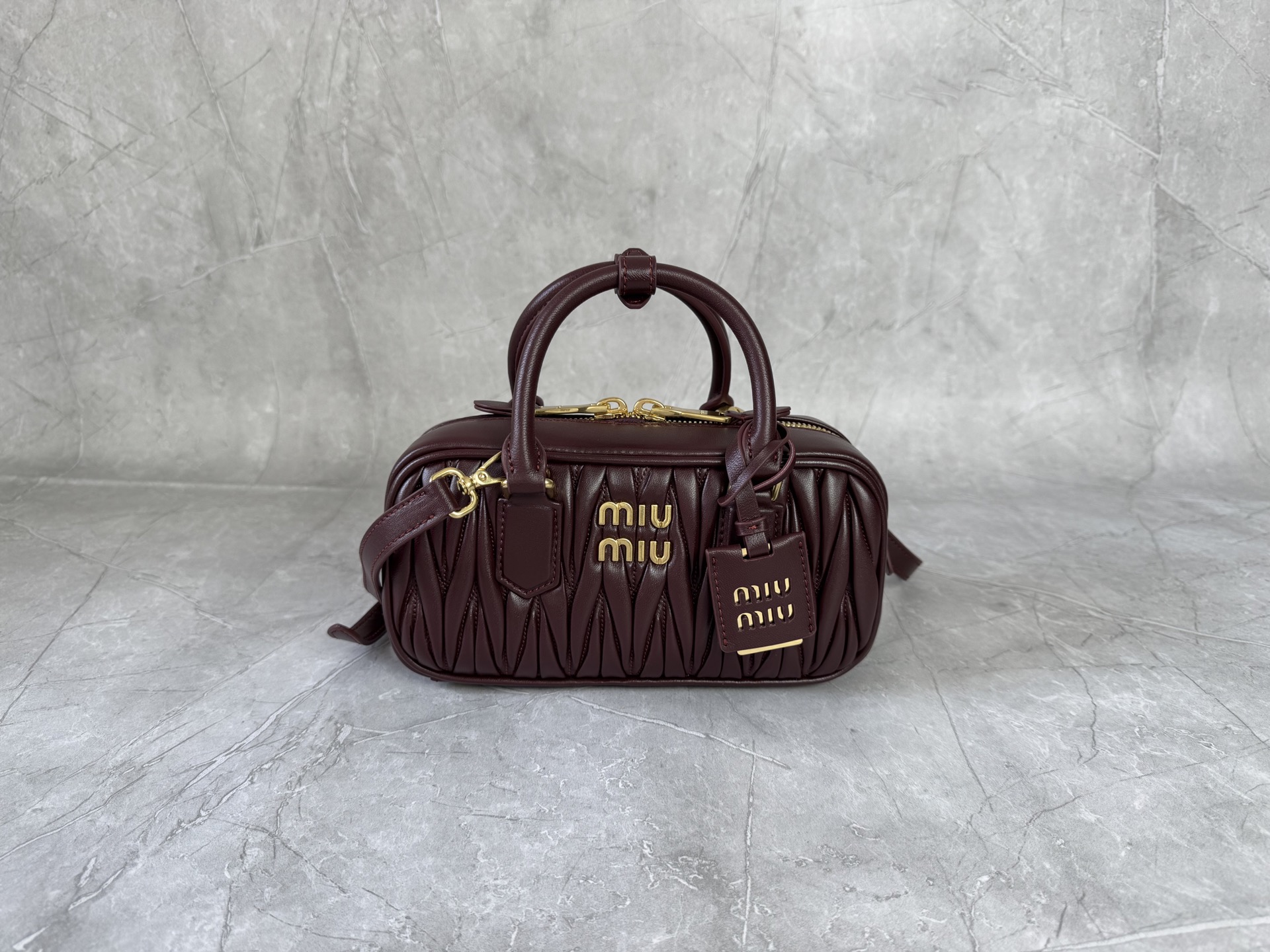 Miu Miu Burgundy Matelassé Boston Bag