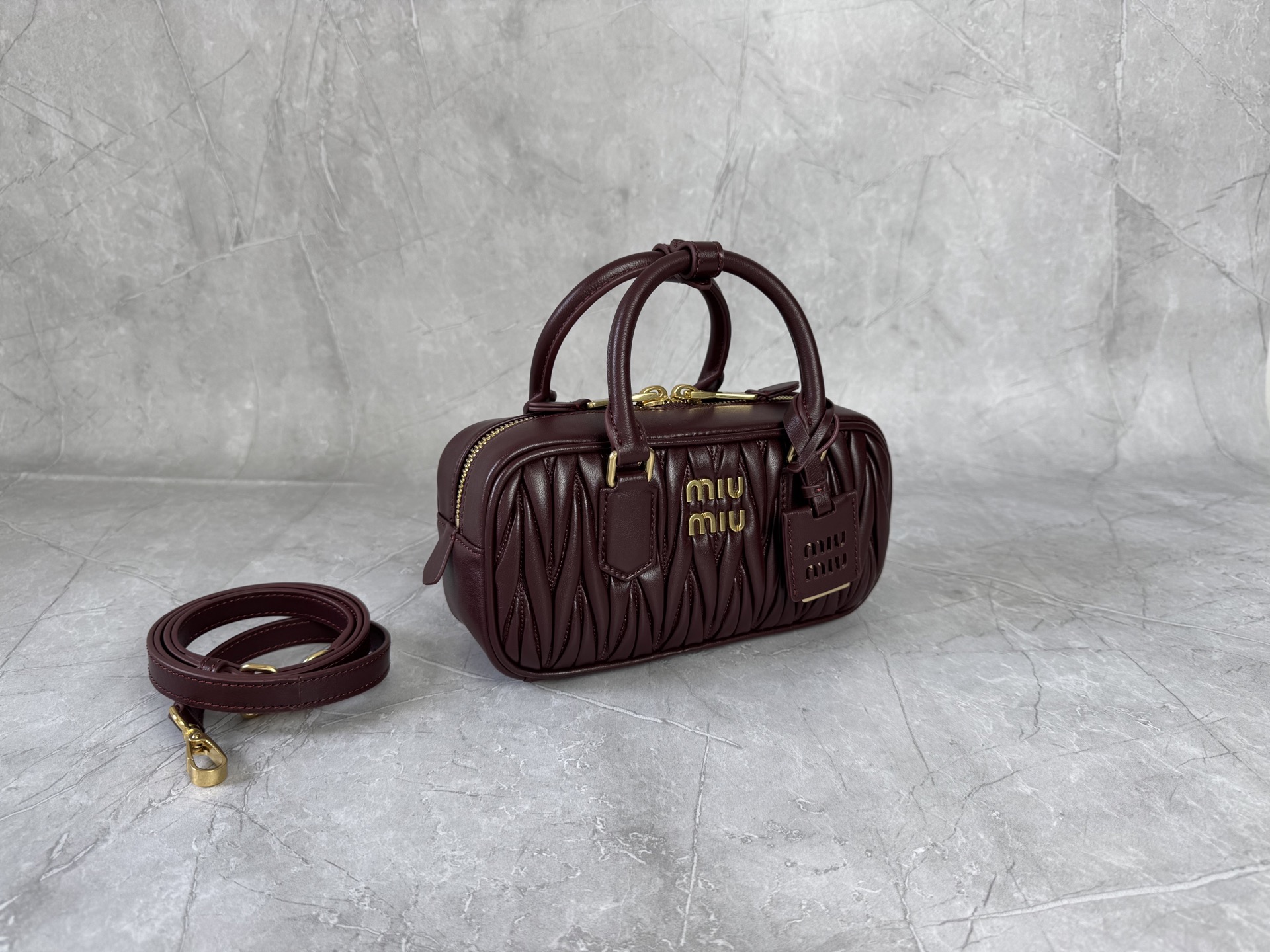 Miu Miu Burgundy Matelassé Boston Bag