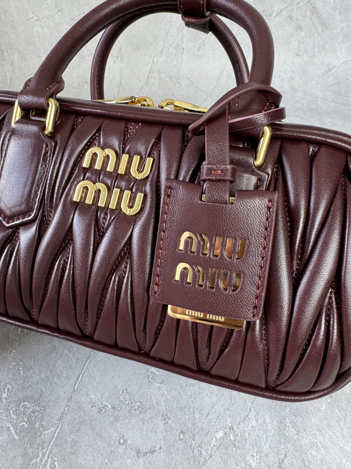 Miu Miu Burgundy Matelassé Boston Bag