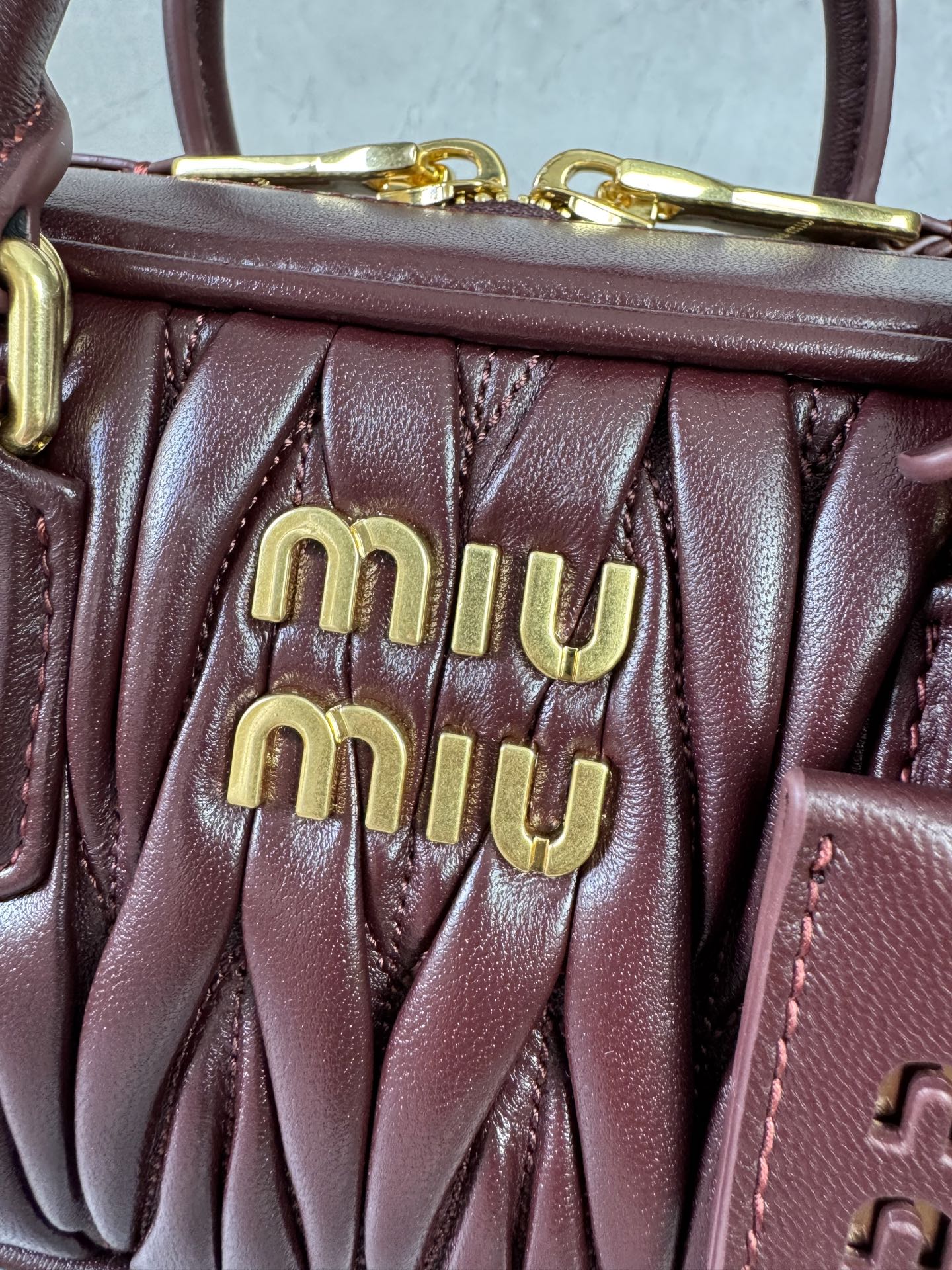 Miu Miu Burgundy Matelassé Boston Bag