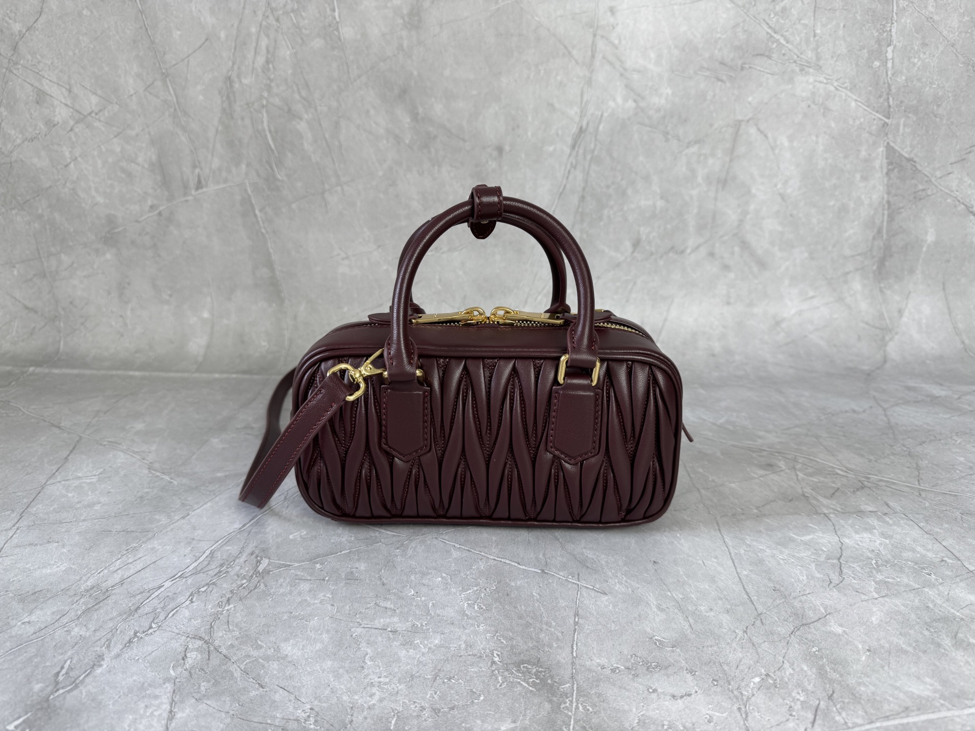 Miu Miu Burgundy Matelassé Boston Bag