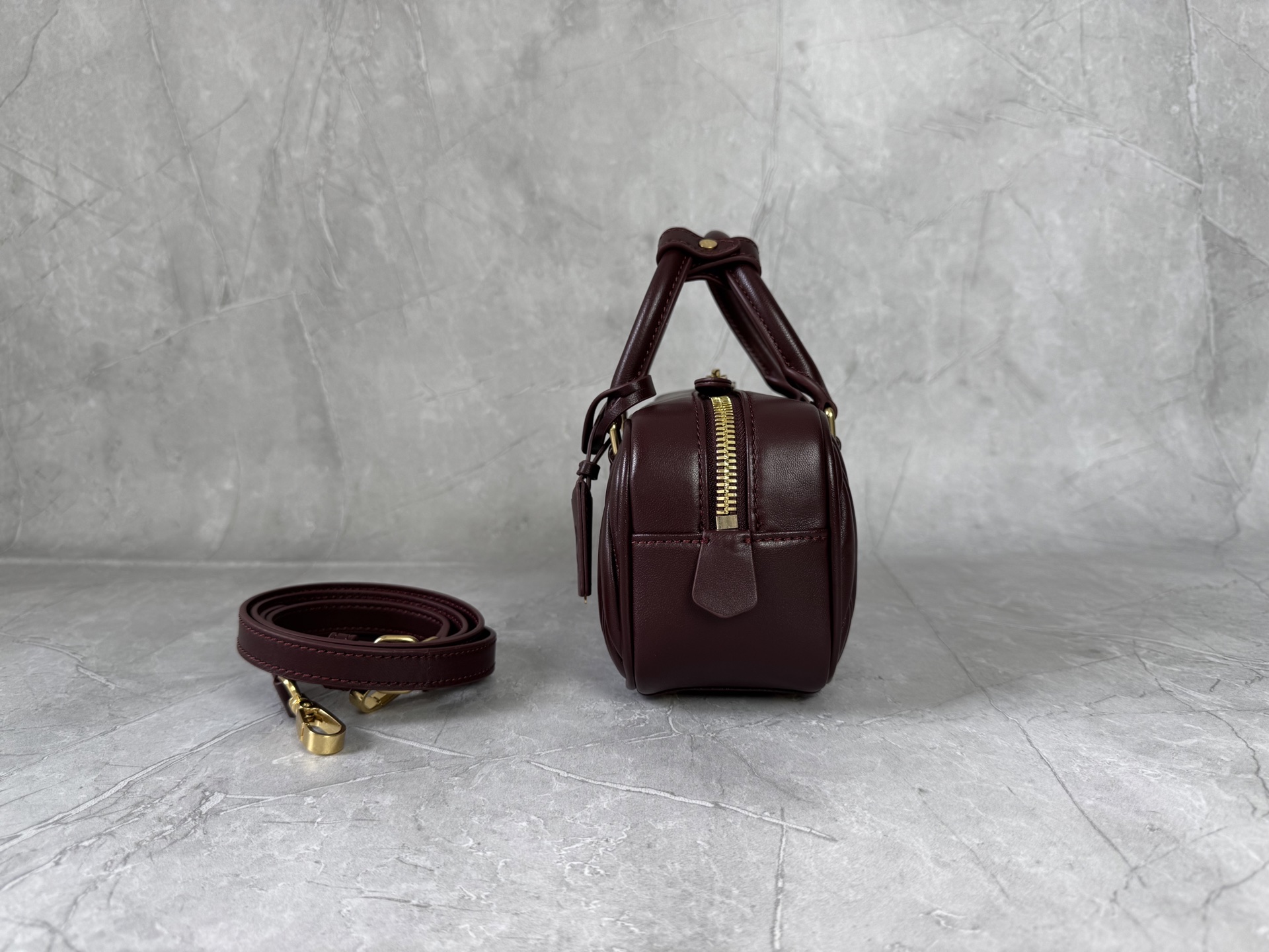 Miu Miu Burgundy Matelassé Boston Bag