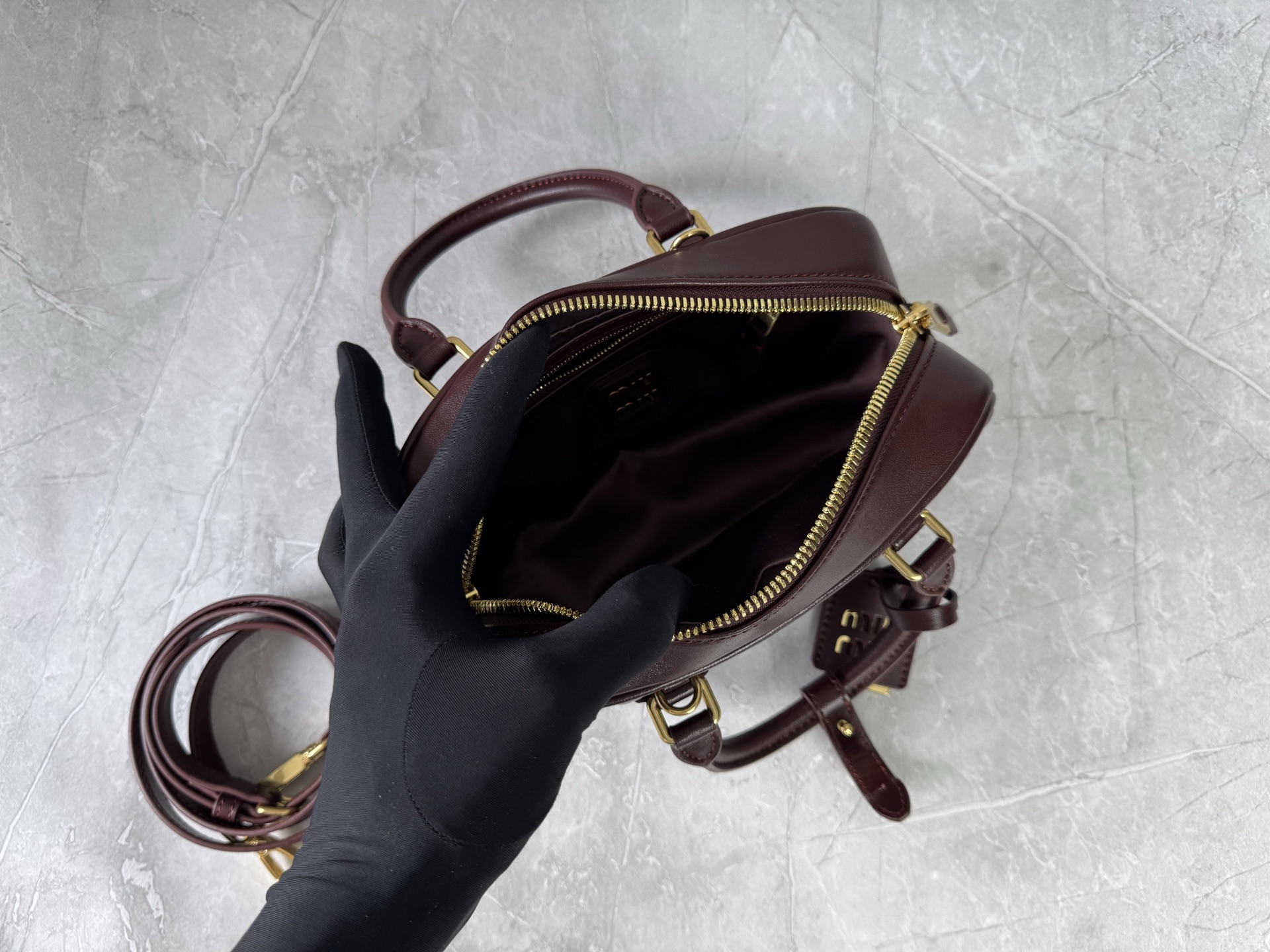 Miu Miu Burgundy Matelassé Boston Bag